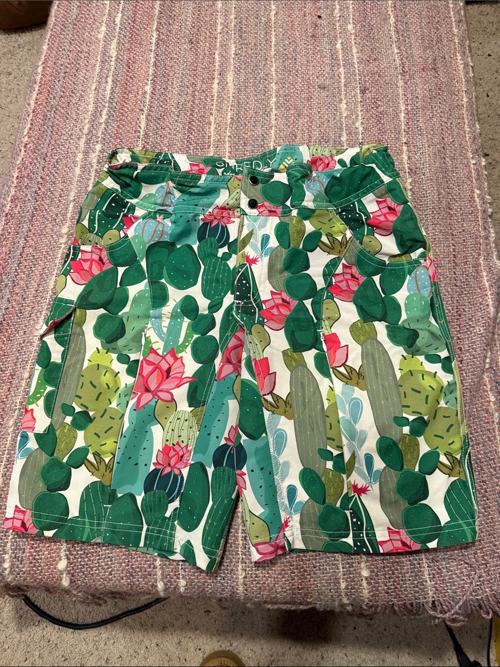 Shredly MTB short shorts Cactus Print Cotton Shorts - Green & Pink Floral